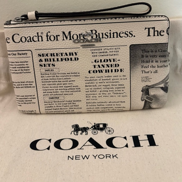 Coach Handbags - Coach Black and White Newspaper Print Wristlet NWT and includes Dust Bag